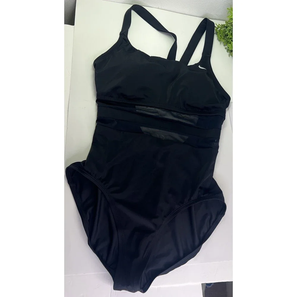 Nike Women's Standard Mesh Solid Edge V-Back One Piece Swimsuit Swimwear  Sz M - Picture 9 of 13